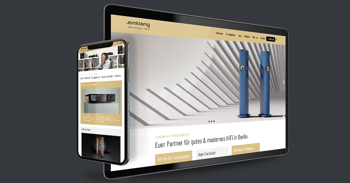 Relaunch der Website für .einklang HiFI– Berlin. Die Website wird mit Weblication CMS Core Business eigenständig durch den Kunden gepflegt.